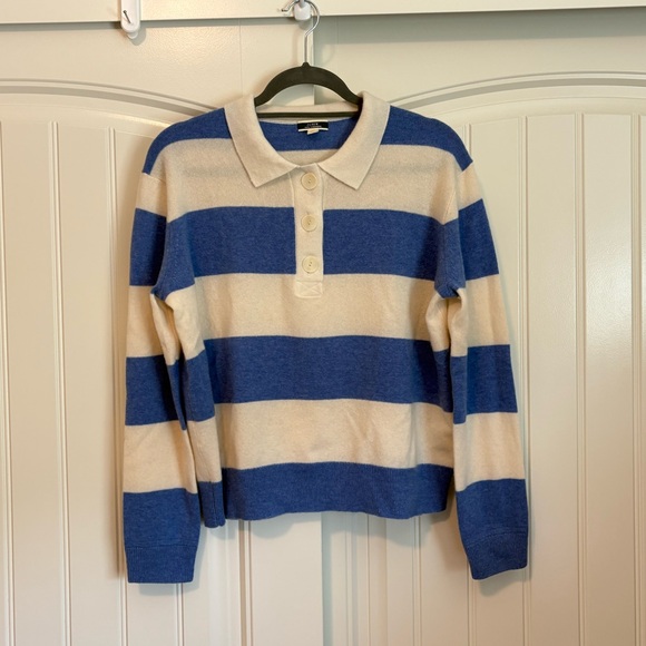 J. Crew Sweaters - J. Crew 100% cashmere blue white rugby stripe sweater size medium